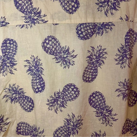 H&M Linen Cotton Pineapple Print Resort Shirt Yellow Tropicalcore XS Oversized - Picture 4 of 10